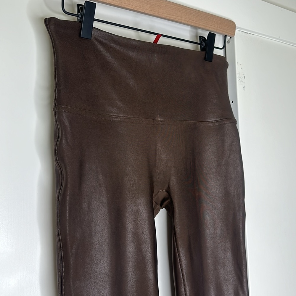SPANX brown faux leather leggings size L